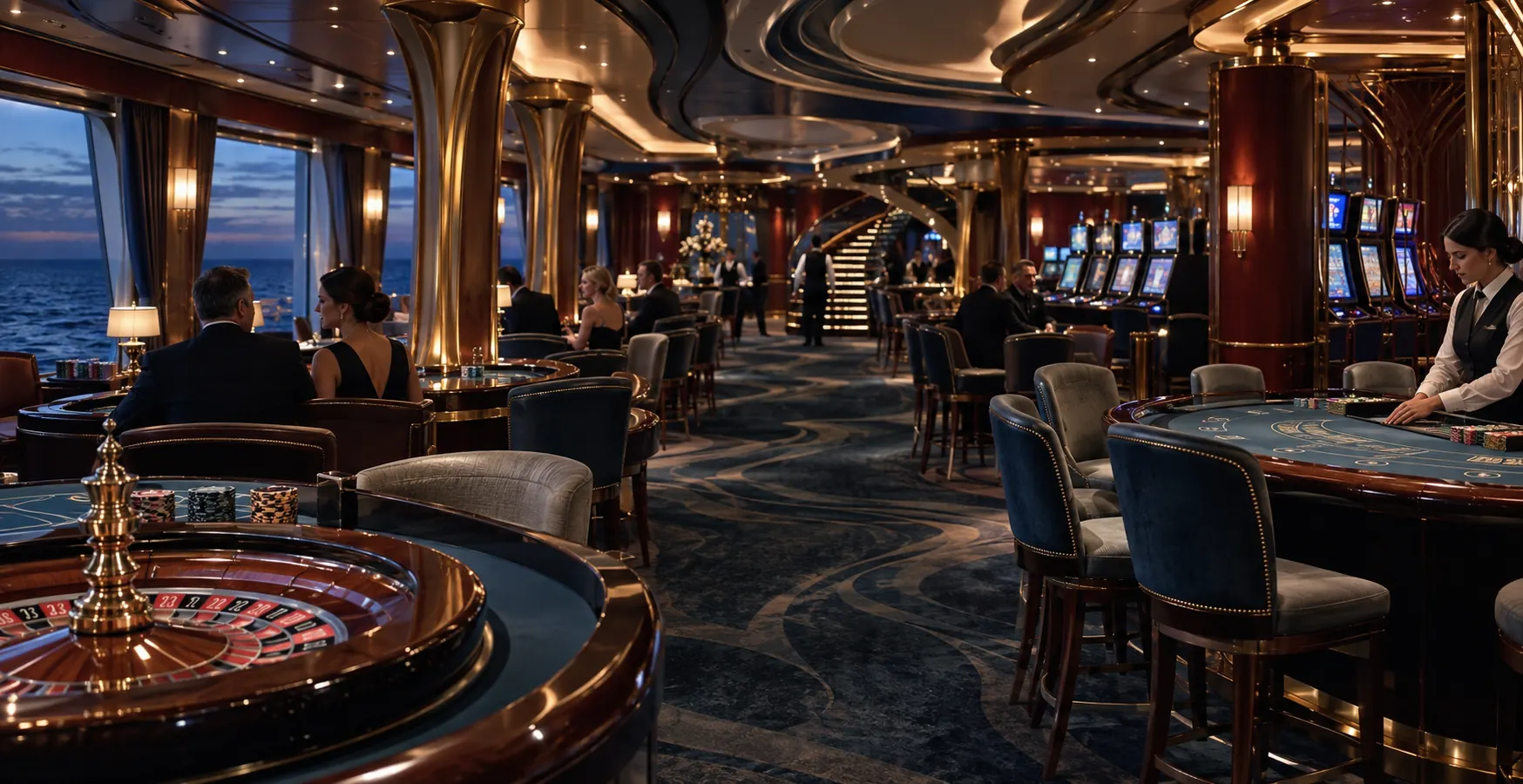 Adults-only onboard casino with roulette, card tables and electronic gaming terminals